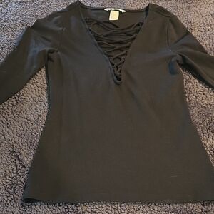 Elegant Black Lace-Up Women's Top